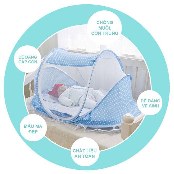 [FREESHIP] Màn Chống Muỗi Cho Bé Dễ Gấp Gọn Chất Liệu Mịn Màng Êm Ái Thoáng Mát Cho Bé Có Nhạc.