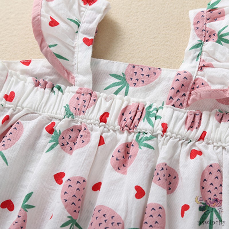 Trang phục jumpsuit tay loe họa tiết quả dứa + nón cho bé gái