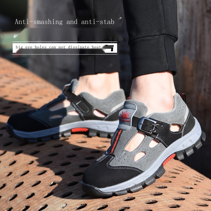 Xăng đan Bảo Hộ Lao Động Chống Đập Xuyên Thấu Mũi Thép Lỗ To Thoáng Khí Khử Mùi Hôi Mùa Hè