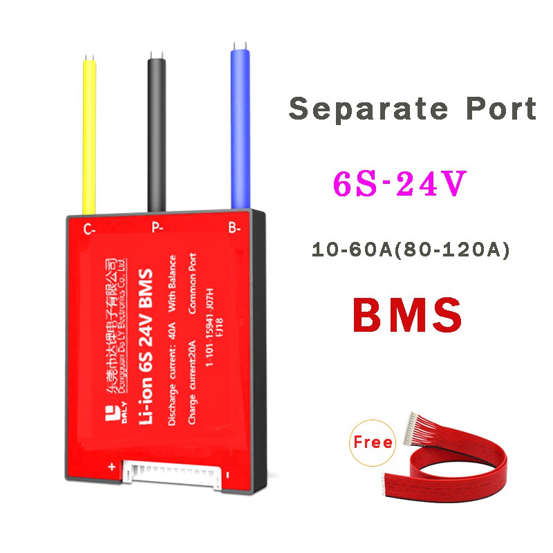 6S 24V Cổng riêng biệt BMS 15A 20A 30A 40A Hệ thống quản lý pin BMS PCM PCBA 18650 phụ kiện cho Bộ pin 18650 Lithium Ion có Cân bằng