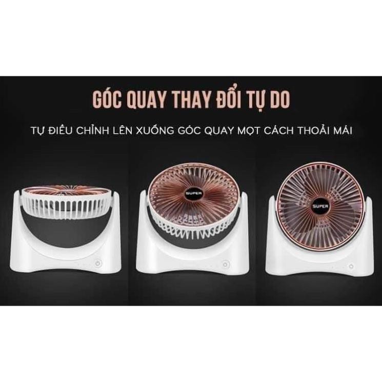 Quạt tích điện Super Fan, 3 Chế Độ Mát, Để Bàn Làm Việc, Ô Tô... Bảo Hành 12 Tháng