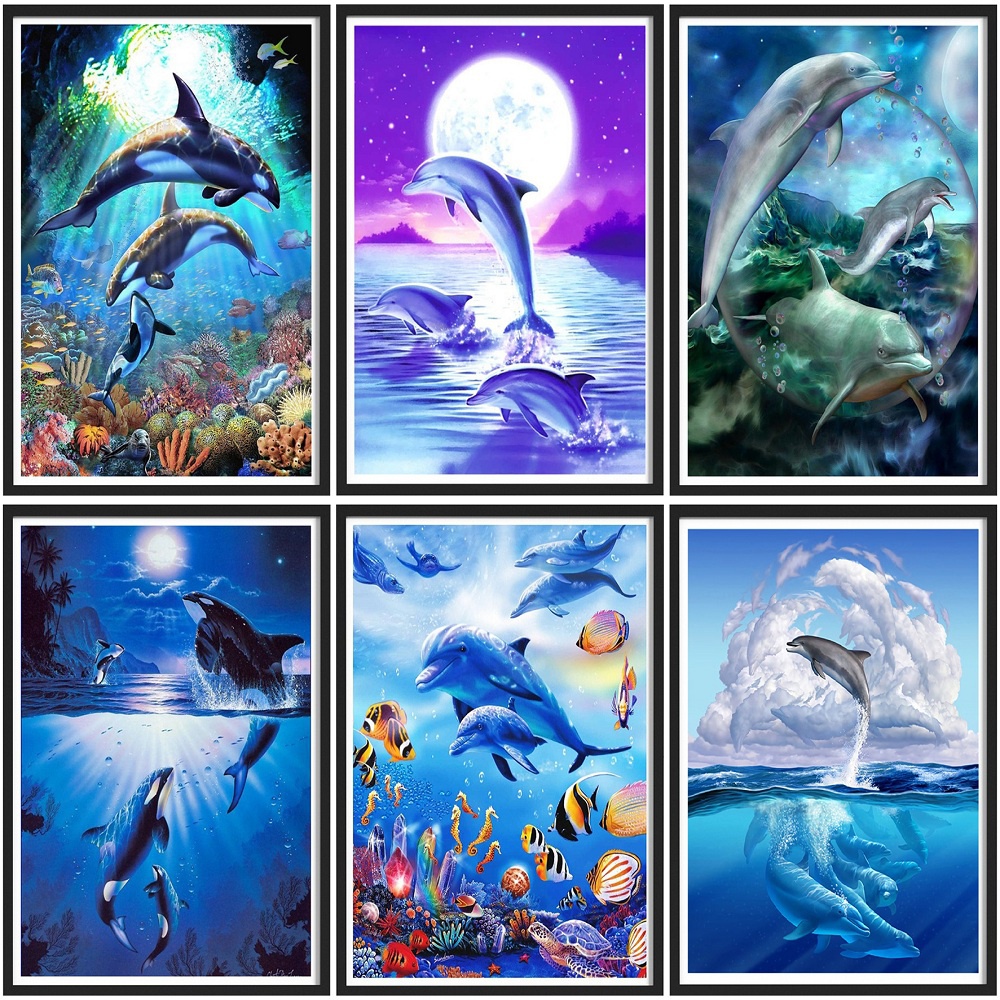Bộ Tranh Đính Đá 5D DIY Hình Cá Heo / Vuông Dành Cho Người Lớn