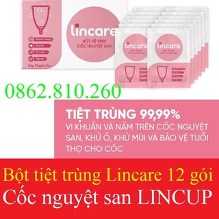 Hộp 12 gói Bột tiệt trùng Cốc nguyệt san Lincare vệ sinh làm trắng sáng