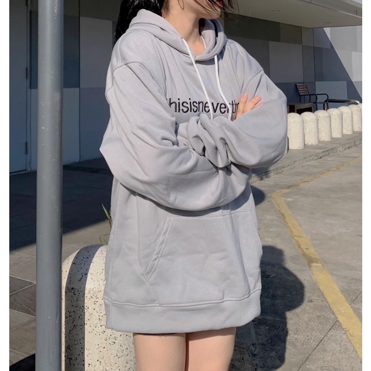 [Mã SKAMFSW175 giảm 10K đơn 50K] [sẵn] Áo Hoodie Xám Dáng Rộng Chữ Thêu THISISNEVERTHAT PQK [ nan nữ mặc ]