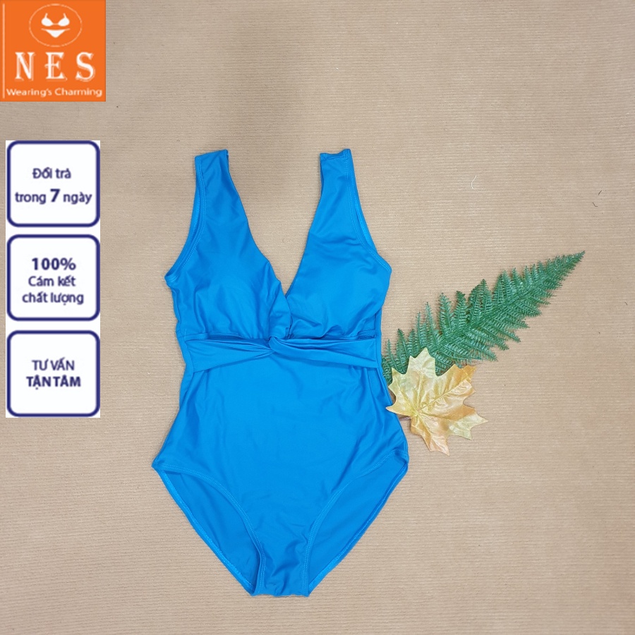 Bikini Đồ Bơi Nữ NES [Siêu sang] Một Mảnh Yếm Nhún Ngực [Xanh Blue] Quyến Rũ Tôn Dáng Freesize (40-55 Kg) Thun Lạnh