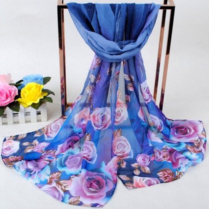 Khăn Choàng Cổ Dài Vải Chiffon Mềm Mại In Họa Tiết Hoa Thời Trang Cho Nữ
