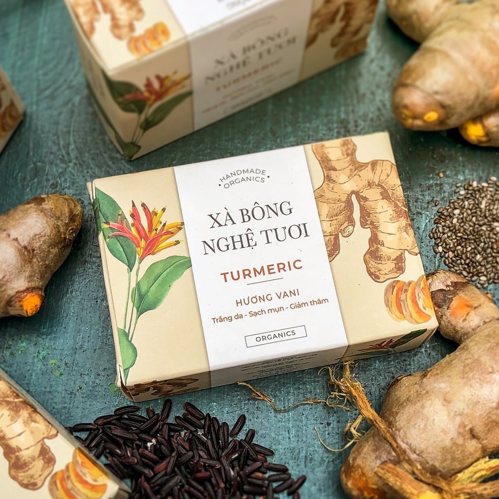 Xà Bông Nghệ Mela Chăm Sóc Da Giúp Da Sáng Khỏe Mờ Thâm, Xà Bông Nghệ Organic 100Gr