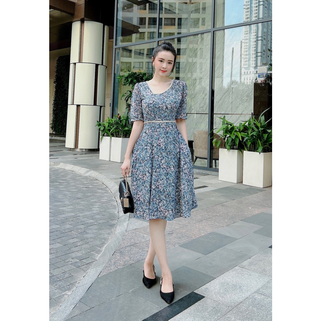 ĐẦM VOAN HOA CỔ LỆCH PHỐI VIỀN– M07