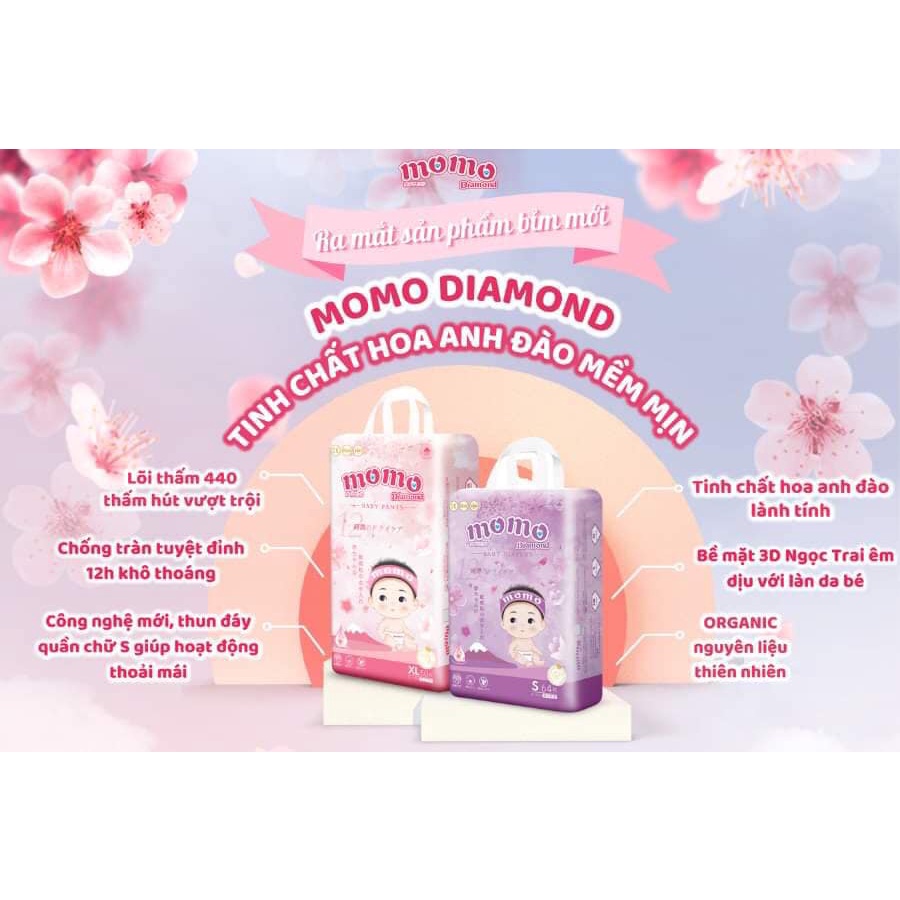 TẶNG QUÀ ) COMBO 2 bich bỉm tã dán/quần MOMO DIAMOND ORGANIC S128/ M120/L108/XL100/XXL96/XXXL92 tinh chất hoa anh