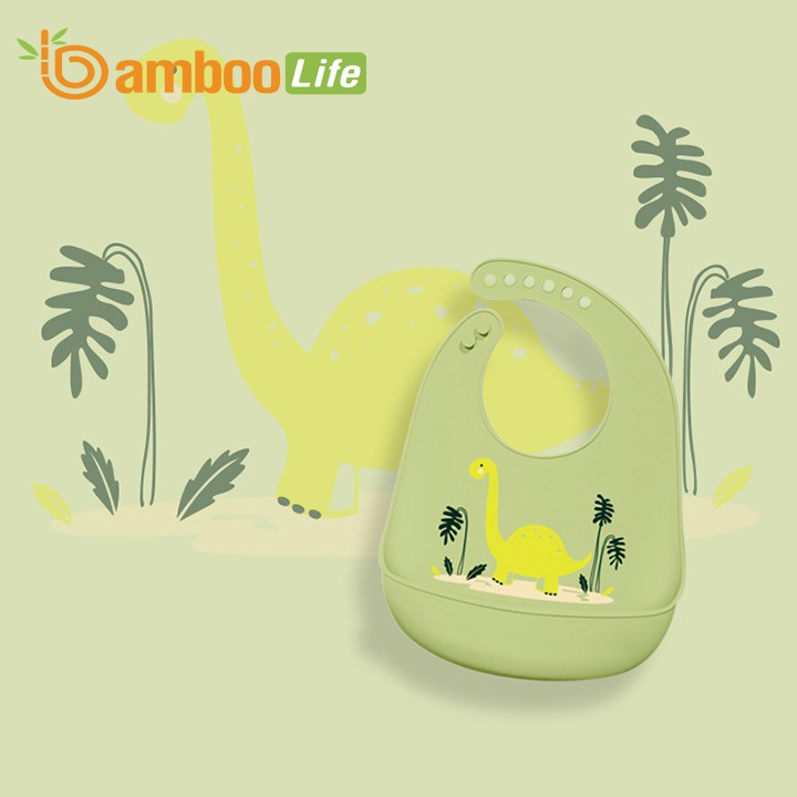 Yếm ăn dặm silicon cho bé Bamboo Life BL068 có máng chống thấm đồ dùng cao cấp hình thú siêu cute tiện dụng