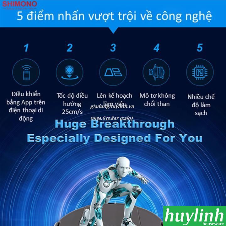 [Mã ELHA10 giảm 6% đơn 5TR] Robot hút bụi lau nhà Shimono ZK808 - điều khiển smartphone