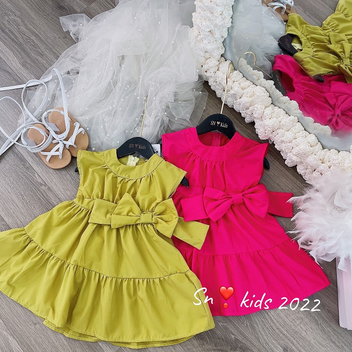 Váy bé gái, váy thô nơ xinh bánh bèo SN 2 màu siêu hot cho bé size 10-35kg