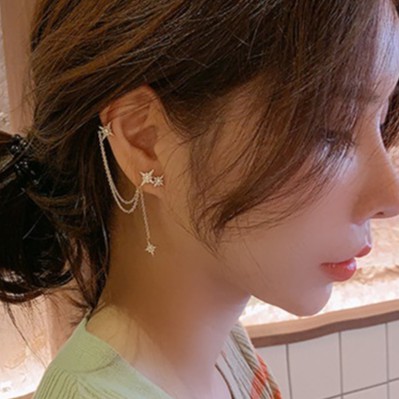 Bông tai ngôi sao đính đá kim cương không đối xứng hàn quốc bạc 925