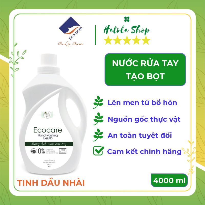 Nước Rửa Tay tạo bọt hữu cơ bồ hòn Ecocare 4000ml, Nước rửa tay diệt khuẩn thành phần 100% tự nhiên