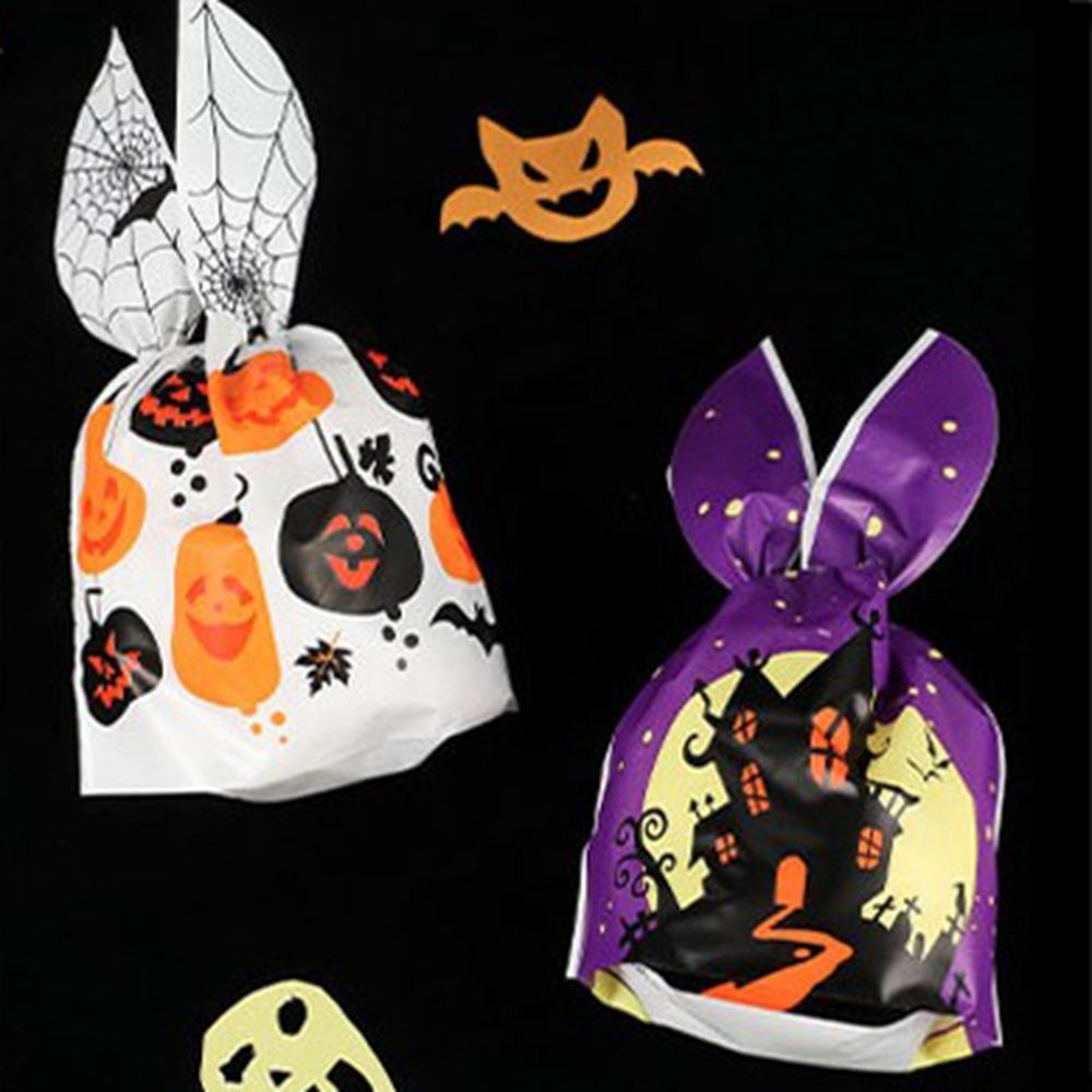 Set 50 túi đựng bánh kẹp hình tai thỏ in họa tiết trang trí lễ hội Halloween độc đáo