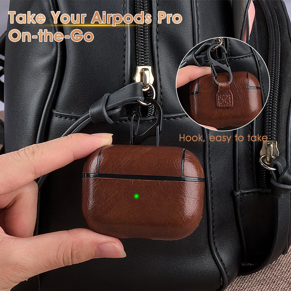 Vỏ bảo vệ hộp sạc tai nghe bằng da PU có khóa chống thất lạc thích hợp cho Airpods 3 Pro 2 1 3