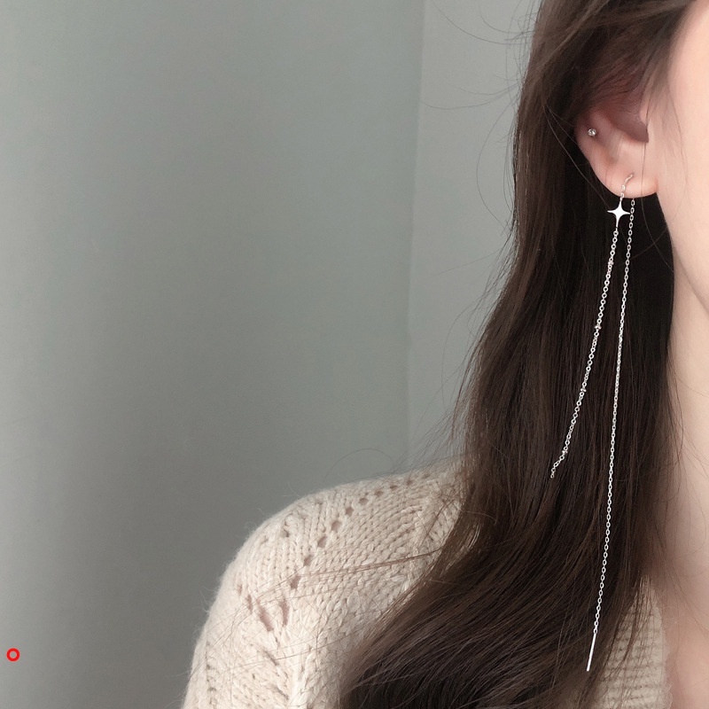 Fashion Simple Tassel Chain Earrings for Women Girl Shiny Metal Piercing