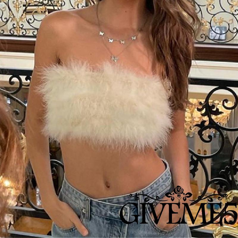 Áo Ống Cúp Ngực Bằng Vải Lông Màu Trơn Phối Khóa Kéo Sau Lưng Thời Trang Quyến Rũ Cho Nữ