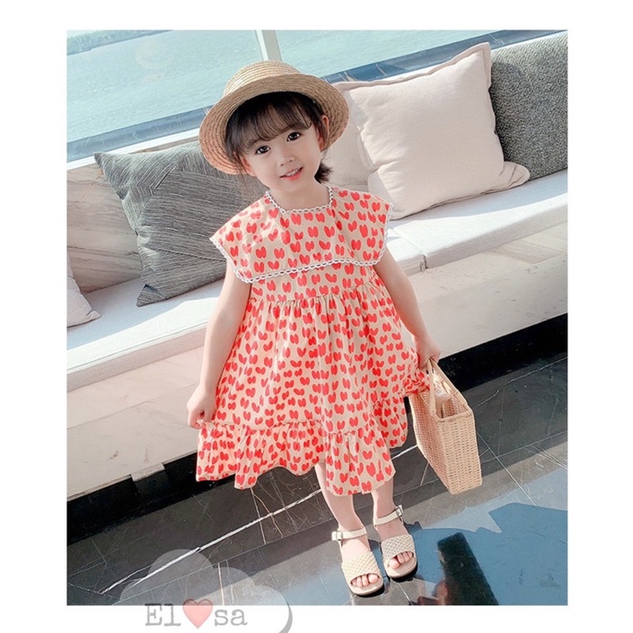 Váy bé gái - Váy tai thỏ xanh cam cổ vuông bánh bèo siêu xinh cho bé 1-5 Tuổi