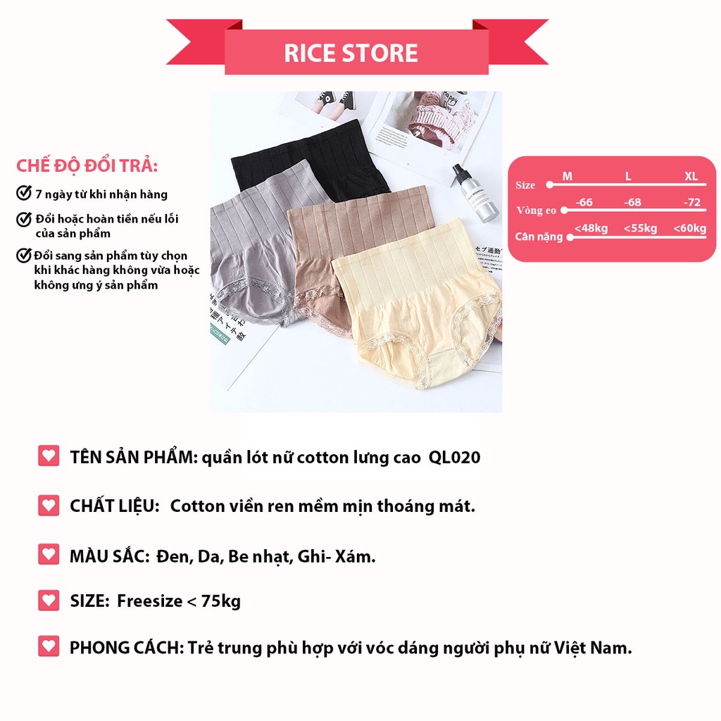 quần lót nữ cotton cạp Lưng cao cấp gen bụng kháng khuẩn thông hơi sexy siêu đẹp KIMCHIBIKINI thoáng mát mềm mại QL020