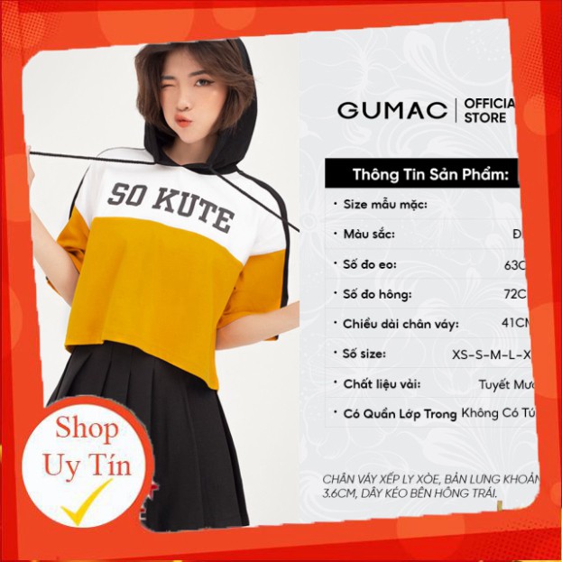Chân váy nữ xếp ly GUMAC phong cách Hàn Quốc năng động VB443