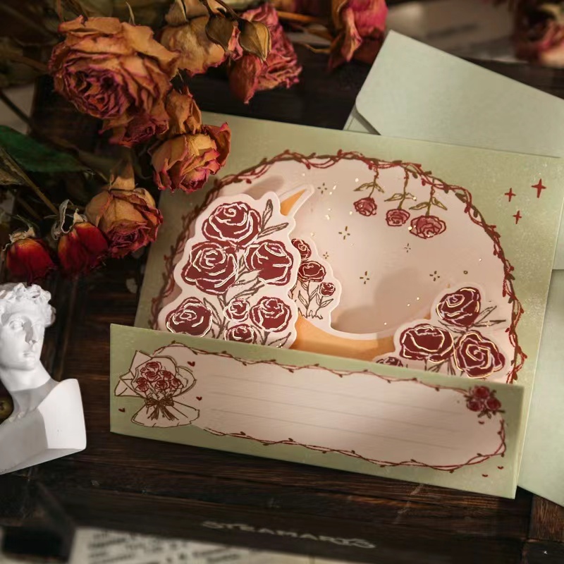 Bộ Thẻ Bài 3D Hình Hoa Hồng Lãng Mạn Dùng Làm Quà Tặng Sinh Nhật / Lễ Tình Nhân