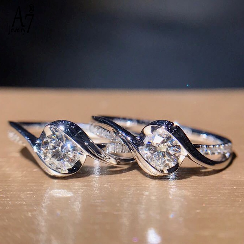 Nhẫn mạ vàng trắng 18K đính đá kiểu dáng sang trọng dành cho nữ
