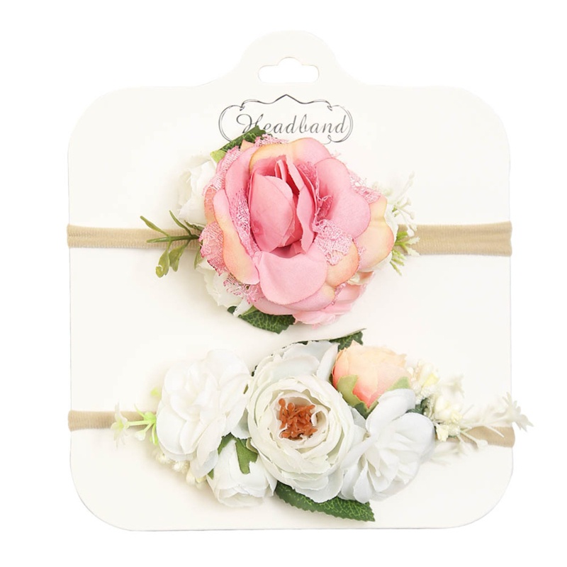 Bộ 2 Băng Đô Đội Đầu Bằng Nylon Co Giãn Gắn Hoa Giả Cho Bé Gái