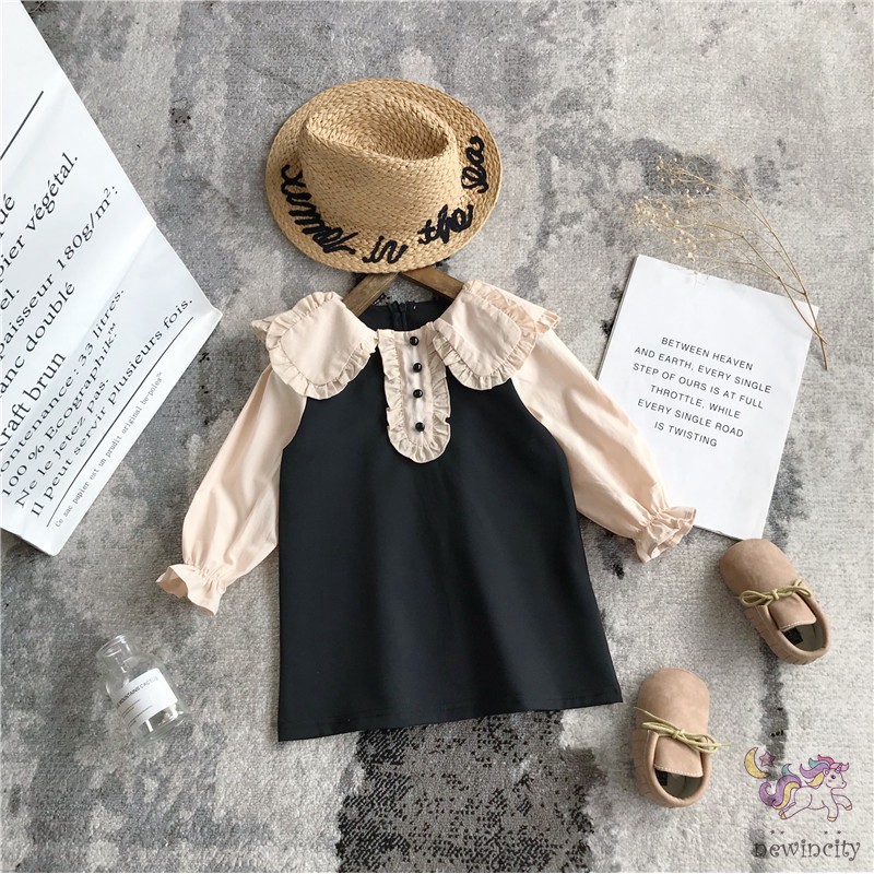 Đầm tay dài phối màu thời trang cho bé gái