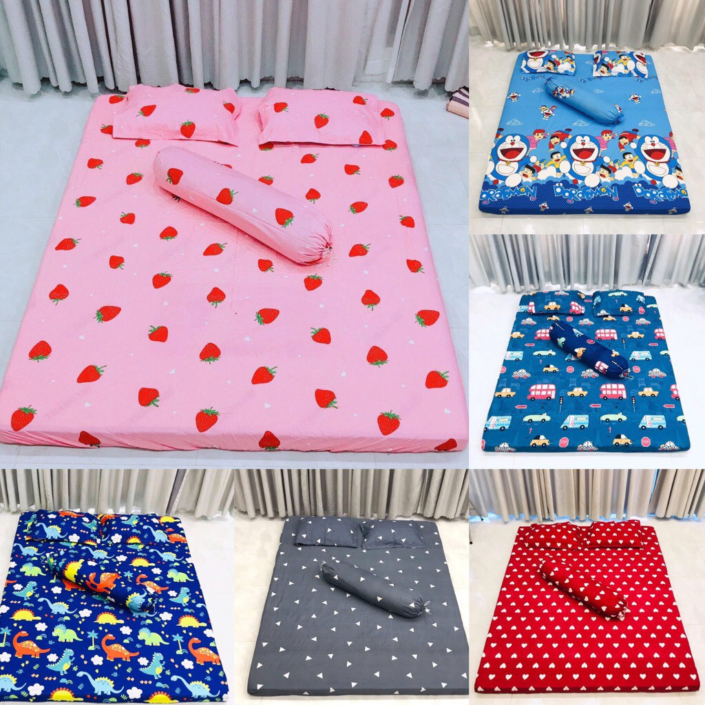 Vỏ gối ôm cotton poly 35x100cm mẫu-ô tô xanh