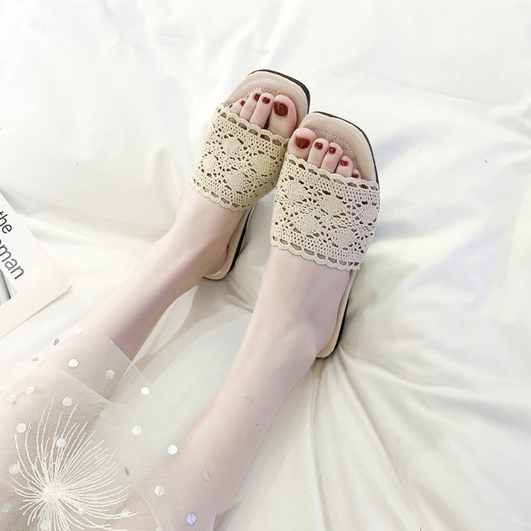 Dép sandal hở ngón quai ren lưới đế mềm chống trượt thời trang mùa hè đi biển/ở nhà dành cho nữ