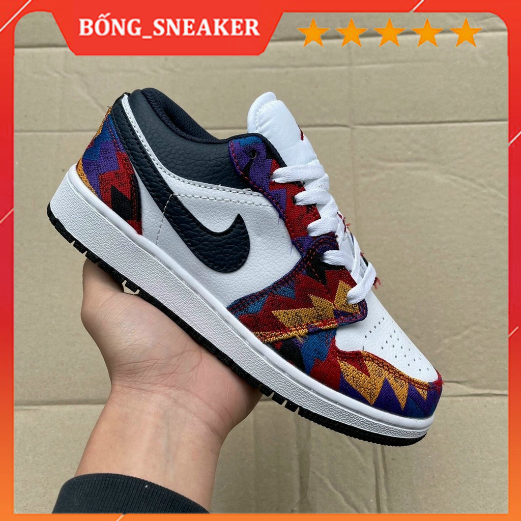 Giày thể thao Jordan Cổ Thấp Nữ, Giày JD1 thổ cẩm nữ Hàng Cao Cấp Full Box hót
