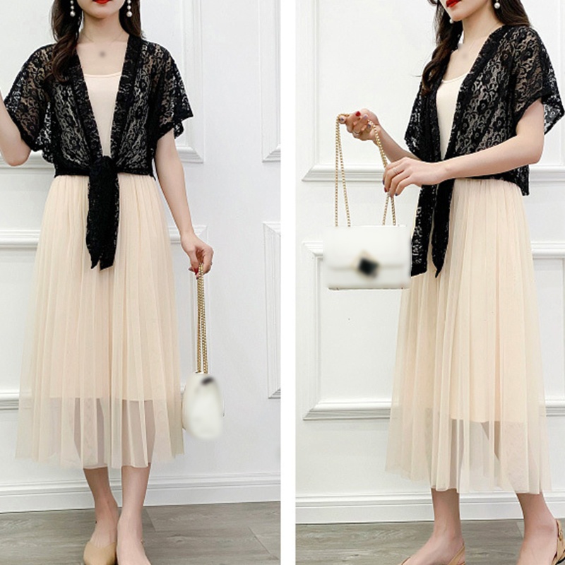 Brroa Áo Cardigan Ren Hoa Tay Ngắn Buộc Dây Phía Trước Cho Nữ