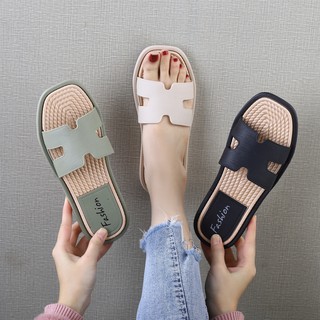 (Có 4 Màu) Dép nữ cao su giả cói Fashion chữ H cá tính