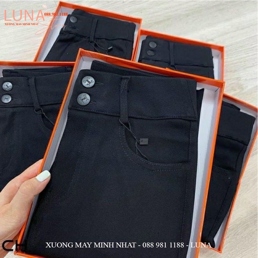 ❖◘Quần legging cạp cao nữ ôm body 2 khuy hm dáng giả jean kaki đen dài vải umi dày co giãn gen bụng nâng mông