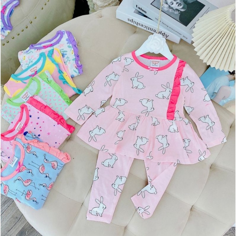 Bộ Bánh Bèo Bé Gái Dài Tay Thu Đông cotton xuất Nhật co dãn