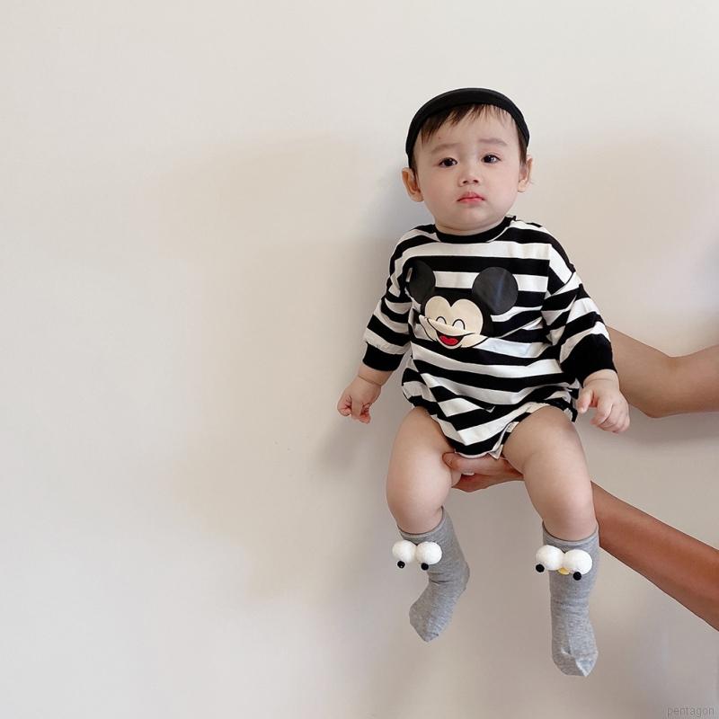 Bộ Áo Liền Quần Dài Tay Sọc Ngang + Mũ Cho Bé Sơ Sinh