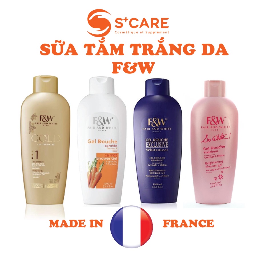 Sữa Tắm Dưỡng Da Trắng Hồng Tự Nhiên Fair & White Pháp - S+ CARE