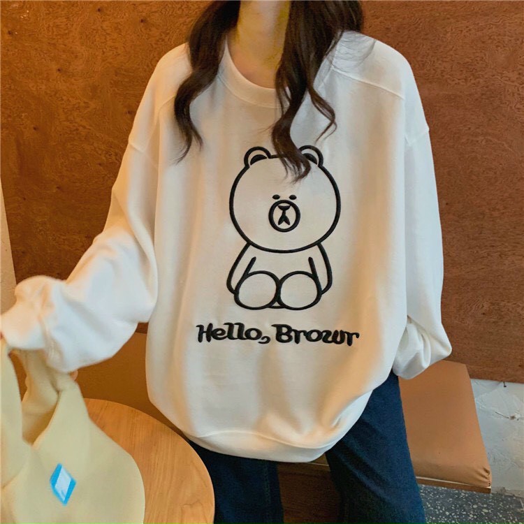 Áo phông, áo thun nam nữ form rộng tay DÀI Unisex GẤU HELLO BROWR Từ 50-70kg