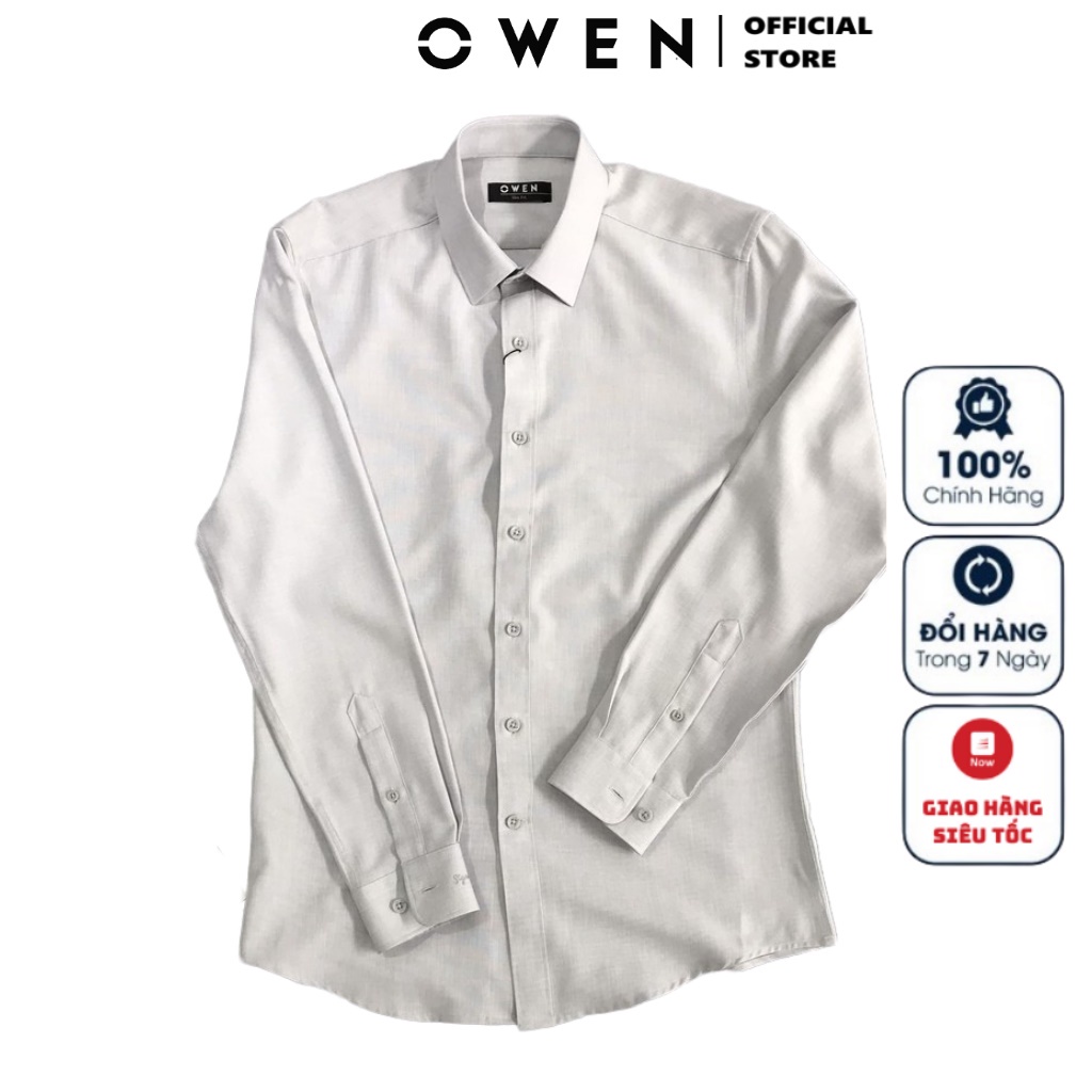 Áo Sơ Mi Nam Dài Tay Owen AS22727DT Somi Công Sở Cao Cấp Màu Xám Nhạt Chất Sợi Cafe Mềm Mát Khử Mùi Dáng Ôm Không Túi