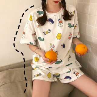 Bộ ngủ đùi họa tiết xinh xắn hàng Quảng Châu