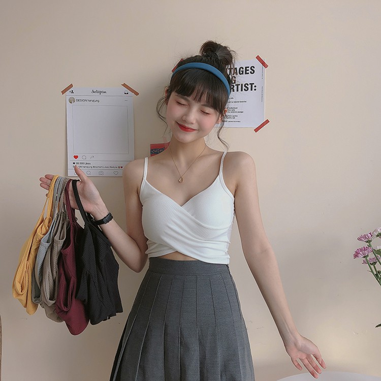 [Kèm Video SP] Áo Hai Dây Nữ Cao Cấp Thun Tăm Vạt Chéo Trơn Màu Dáng Basic Phong Cách Thời Trang Sugal TOP NU 018V4