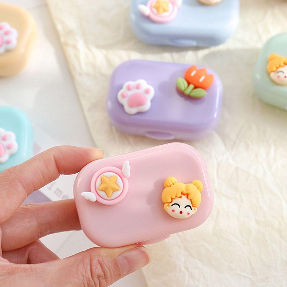 Hộp Đựng Kính Áp Tròng Kèm Gương Hình Chữ Nhật Họa Tiết Hoạt Hình Thủy Thủ Mặt Trăng Phong Cách Hàn Quốc