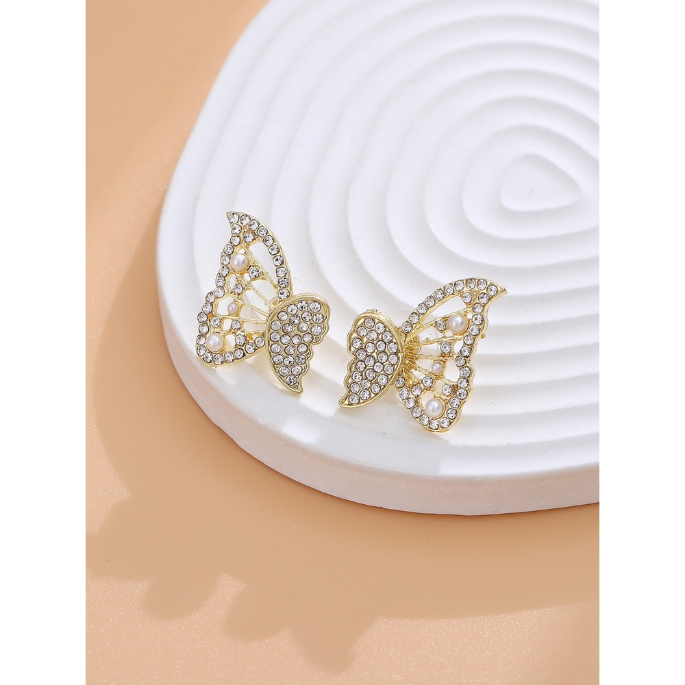 Bông Tai Hình Bướm Sau Lưng Đính Đá Phong Cách Hàn Quốc Dành Cho Nữ