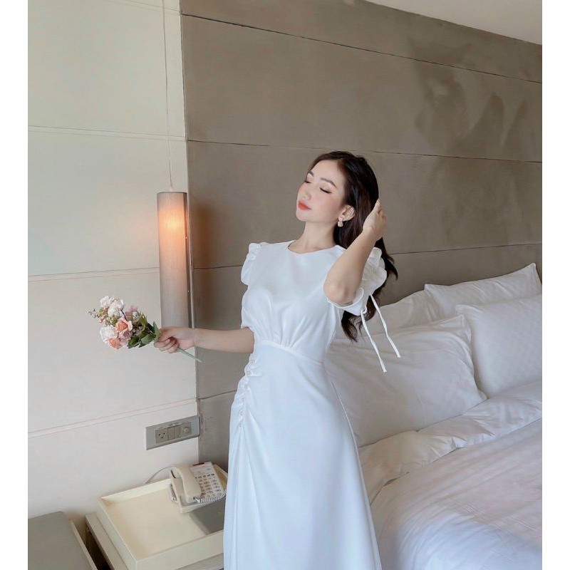 Đầm dự tiệc tay phồng rút đính hạt Teca Dress
