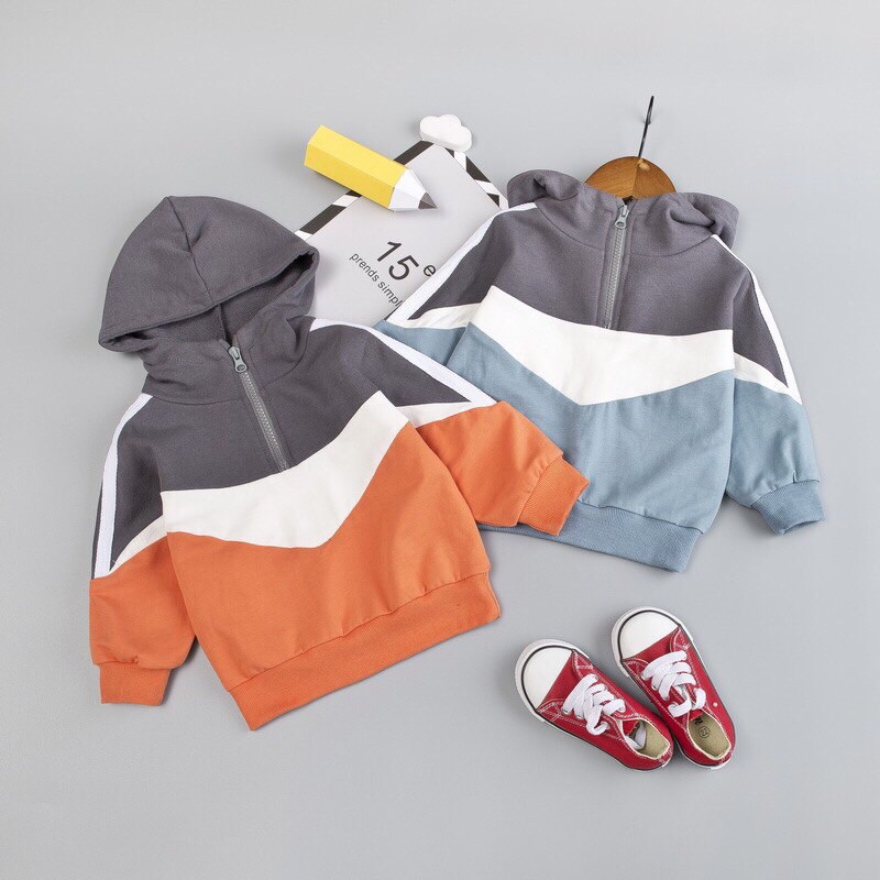 ÁO HOODIE MŨ PHỐI MÀU QUẢNG CHÂU CHO BÉ