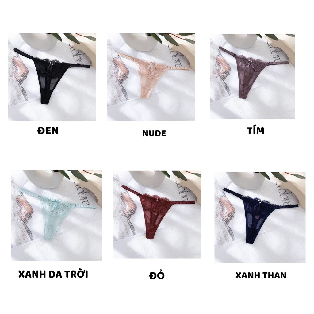 Quần Lót Lọt Khe Sexy - Quần Lót Ren Lọt Khe chun hông phối nơ điệu đà quyến rũ mã Ren8033