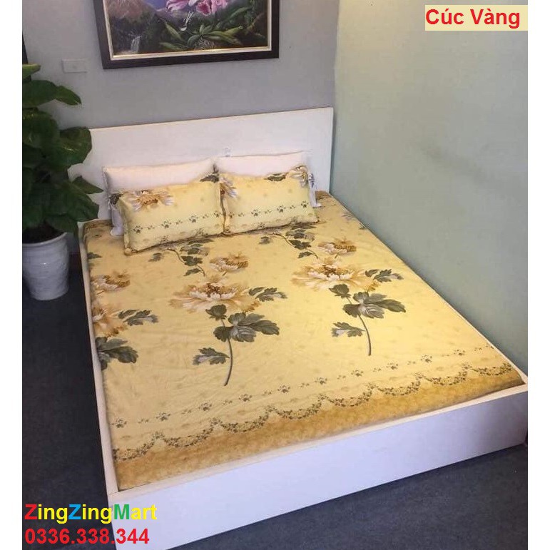 Sét Chăn Ga Gối 5 Món Cotton Poly Emmidecor Mẫu Hoa Cúc Vàng