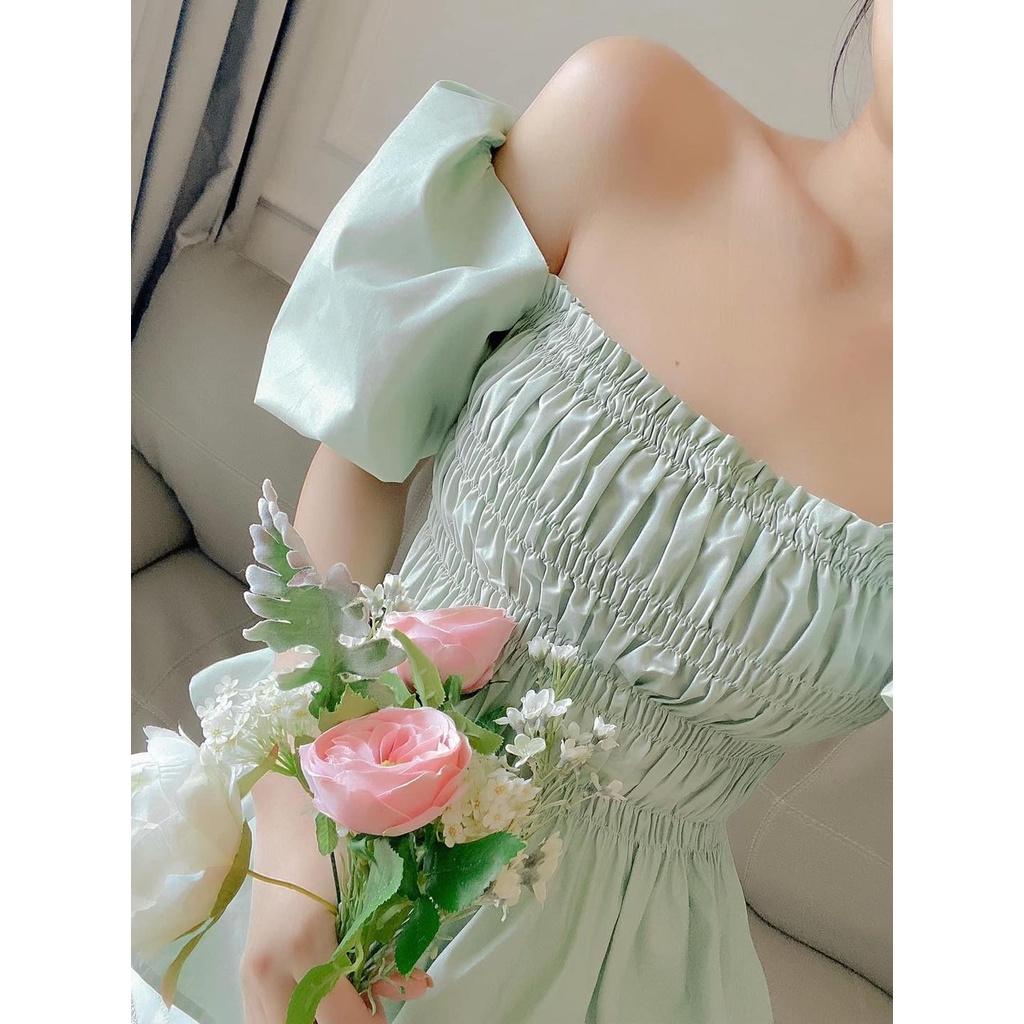 DearLisa-Áo kiểu peplum nhún thân tay bồng chất cotton lụa mềm mịn không nhăn