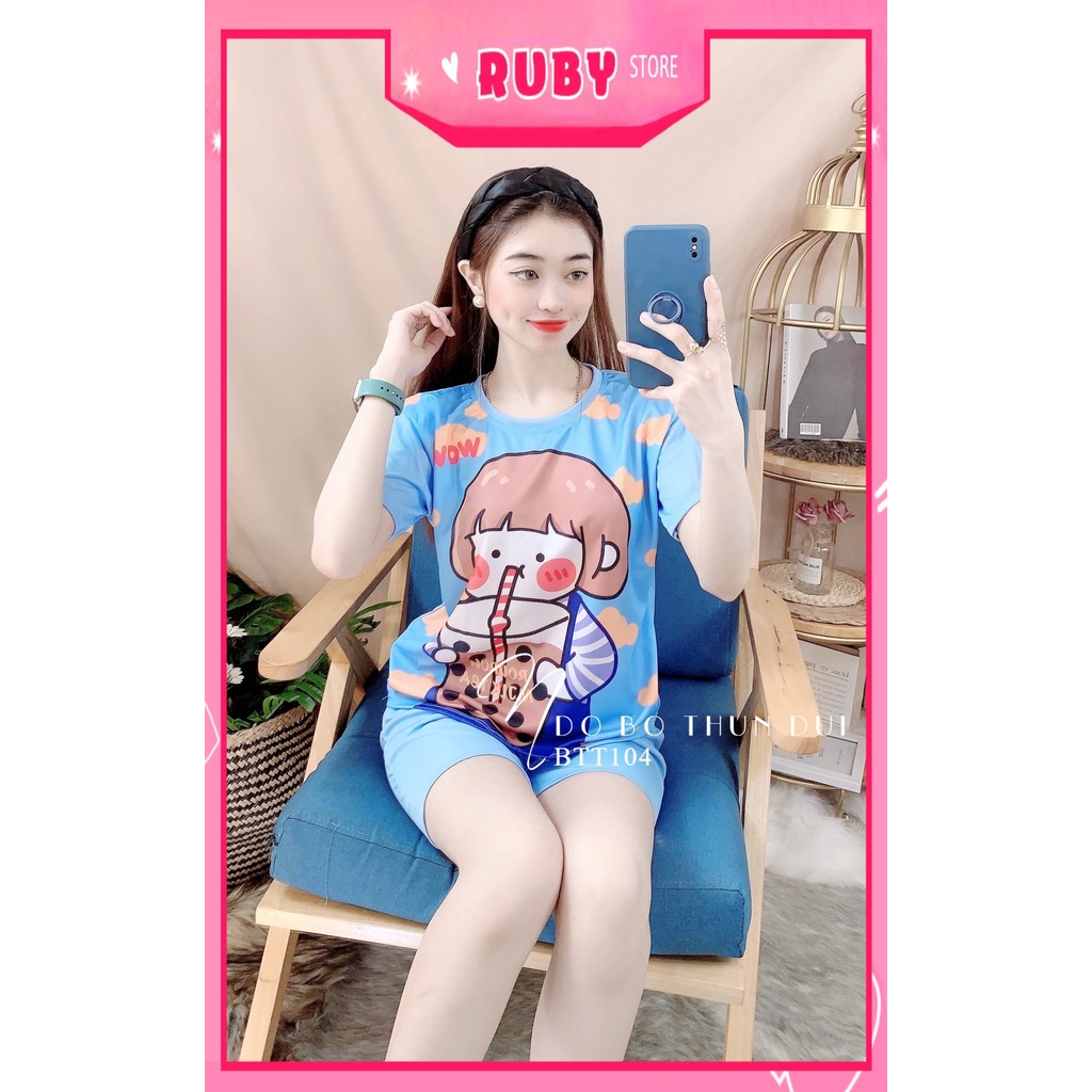 Đồ bộ nữ mặc nhà chất thun mềm mịn mát in hình bé Trà sữa hoạt hình dễ thương Bộ thun đùi BTT104